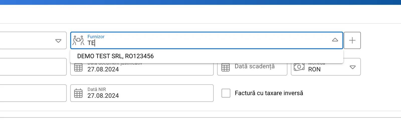 Adaugă NIR (notă de recepție), captură de ecran 1