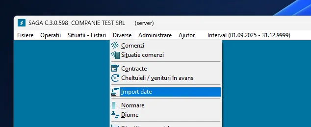 Export date în SAGA, captură de ecran 1