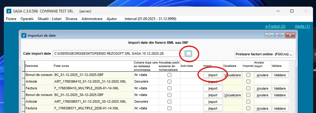 Export date în SAGA, captură de ecran 2