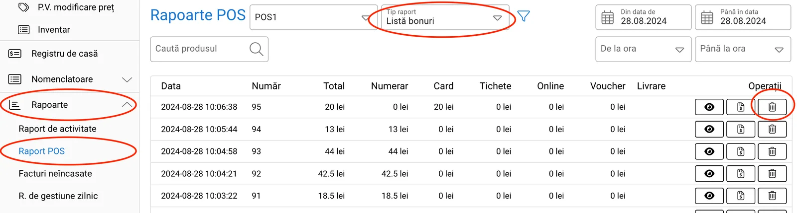 Anulare bon emis greșit, captură de ecran 1