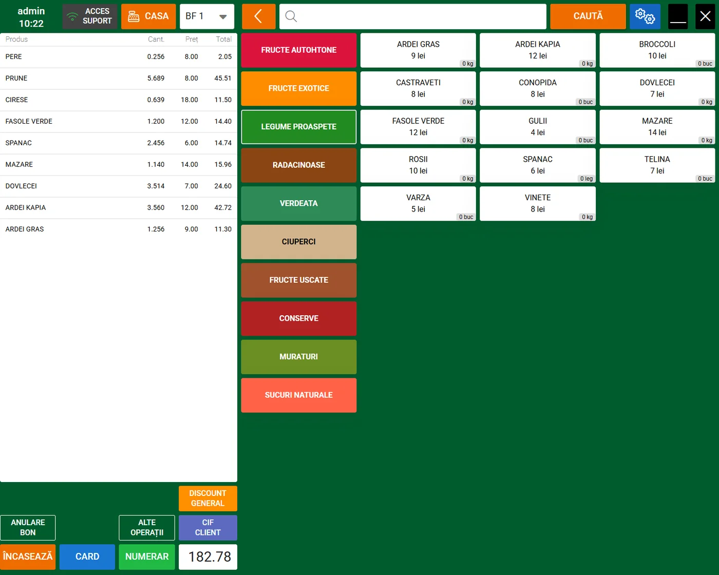 Interfața POS pentru aprozar