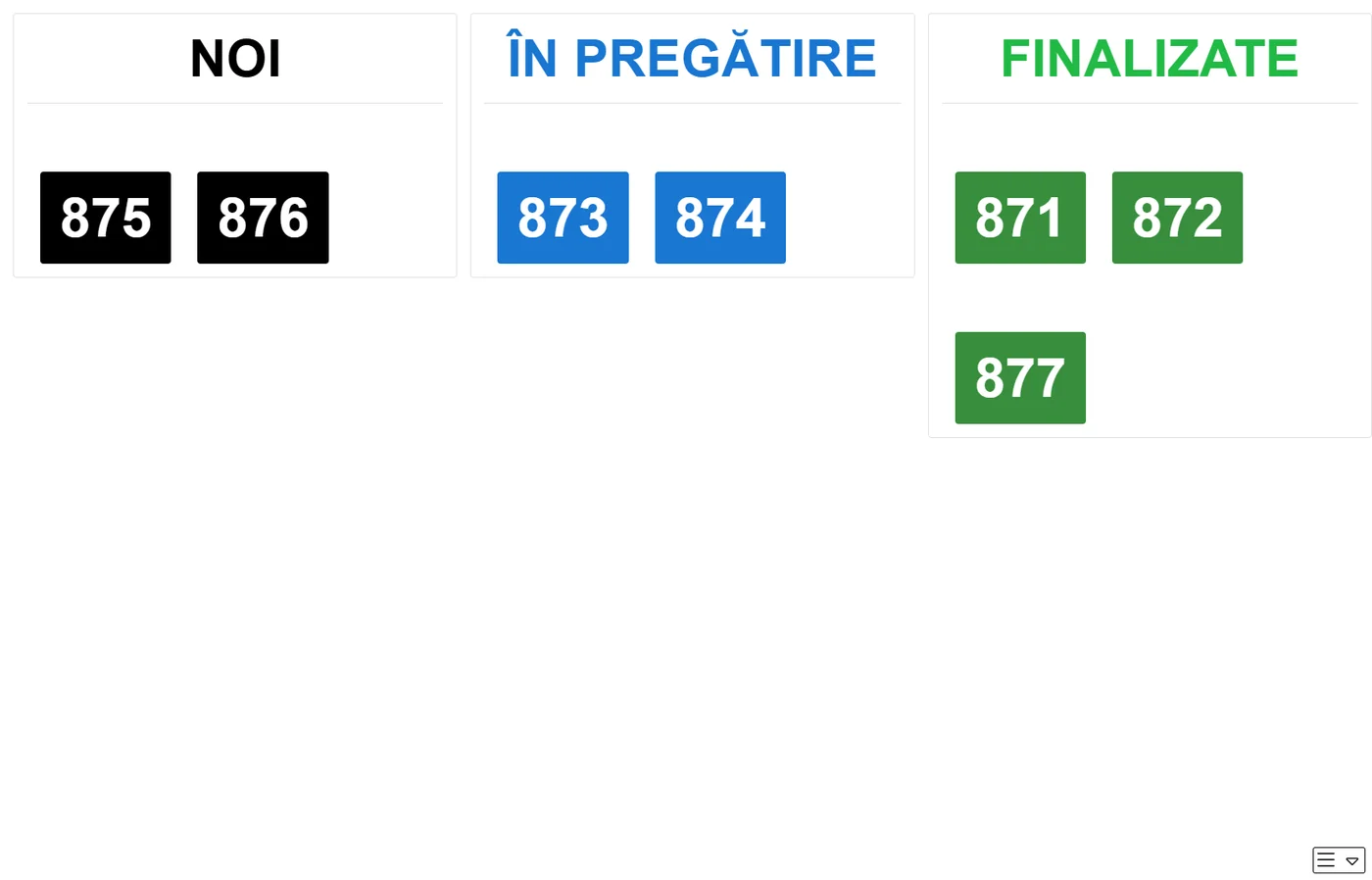 Interfață POS — ecran status comenzi
