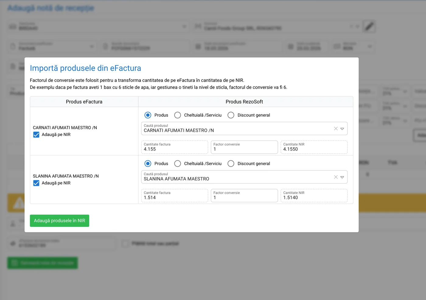 Recepție din e-Factura RezoSoft