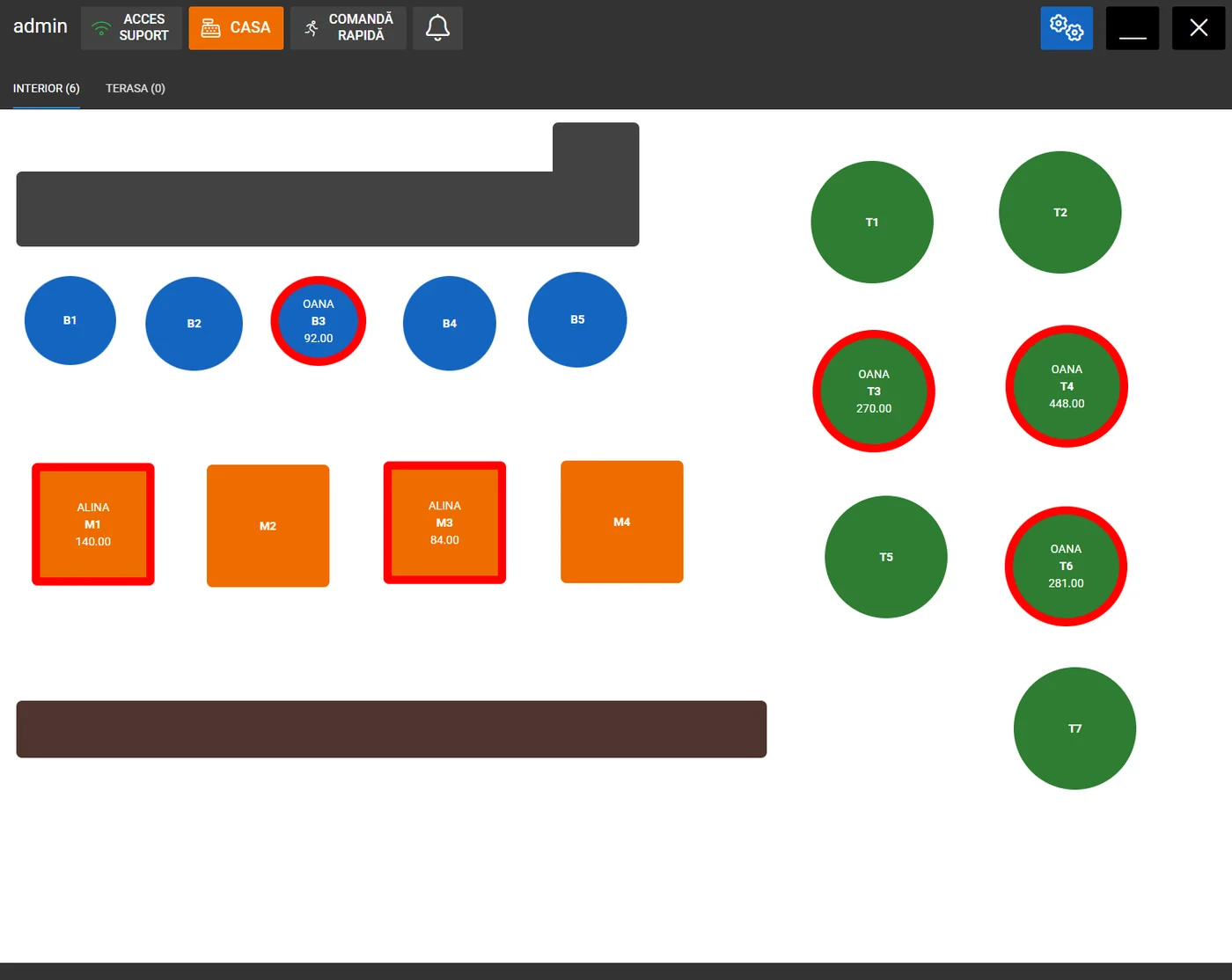 Interfață POS — gestionarea meselor